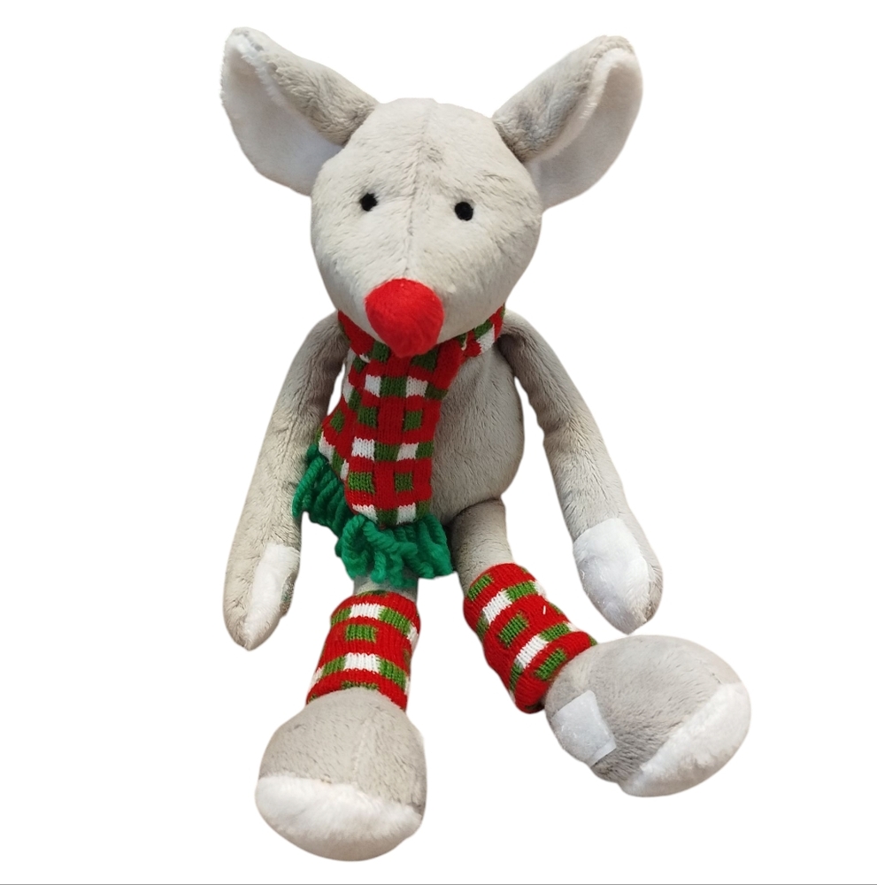 Cute soft grey mouse plush toy with Velcro hands and legs